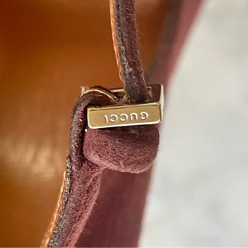 Gucci Suede peep toe heels, T-Strap, buckles, maroon, 37, EUC - Picture 11 of 15